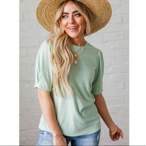 Lake Flower Mint Swiss dot top SZ M